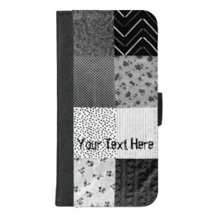 vintage style black and white patchwork fabric iPhone 8/7 plus wallet case