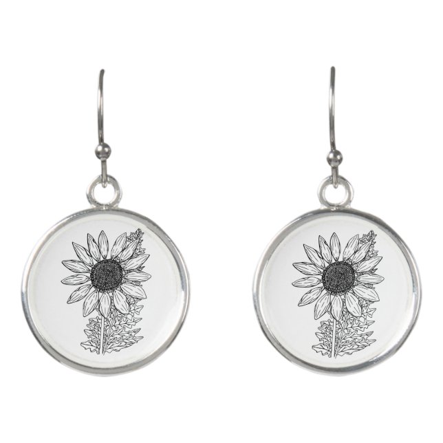 VINTAGE STYLE BLACK AND WHITE SUNFLOWER EARRINGS (Front)