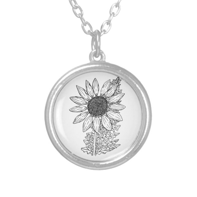 VINTAGE STYLE BLACK AND WHITE SUNFLOWER PENDANT (Front)