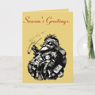 Vintage Style Black Ink Illustration Of Santa Card