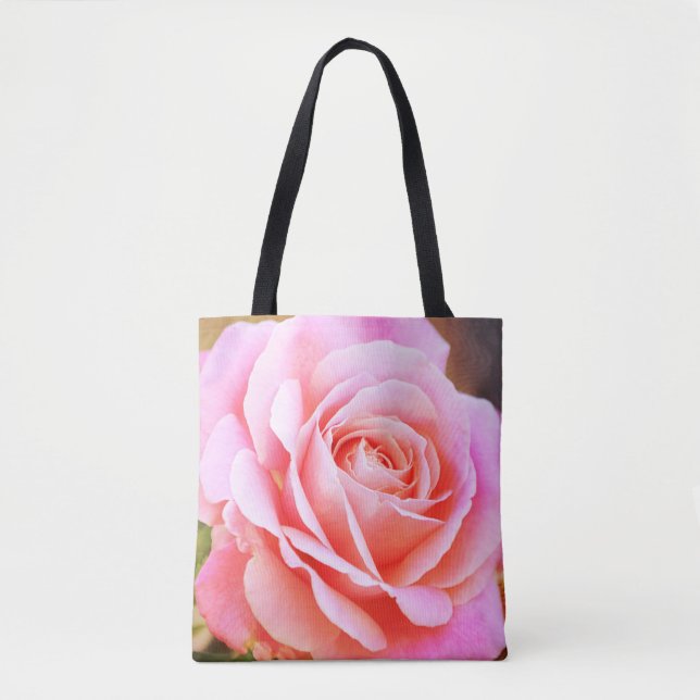Vintage Style Blooming Rose Pink Tote Bag (Front)