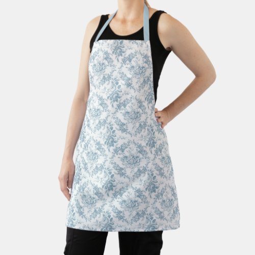 Vintage Style Blue and White Engraved Floral Apron