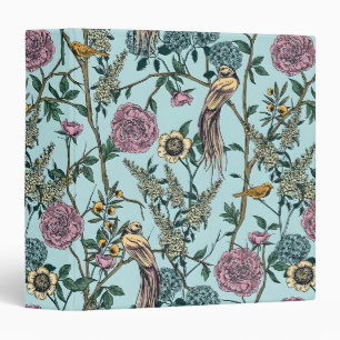 Vintage-style blue color botanical pattern 3 ring binder