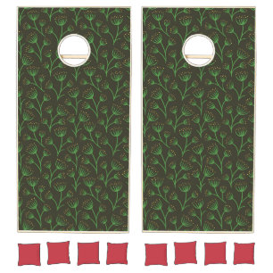 Vintage-style blue color botanical pattern  cornho cornhole set