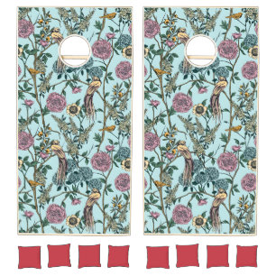 Vintage-style blue color botanical pattern  cornhole set