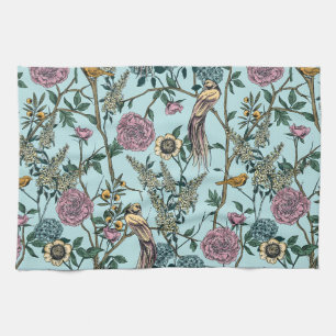 Vintage-style blue color botanical pattern kitchen towel