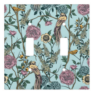 Vintage-style blue color botanical pattern light switch cover