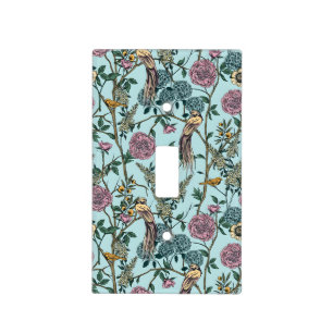 Vintage-style blue color botanical pattern light switch cover