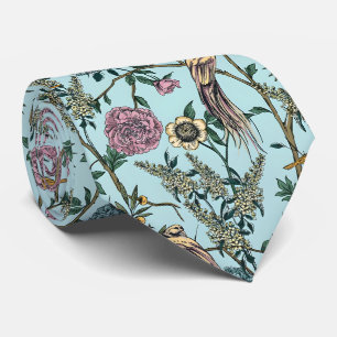 Vintage-style blue color botanical pattern  neck tie