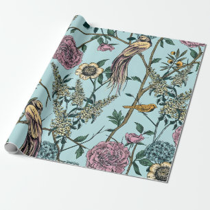 Vintage-style blue color botanical pattern  wrapping paper
