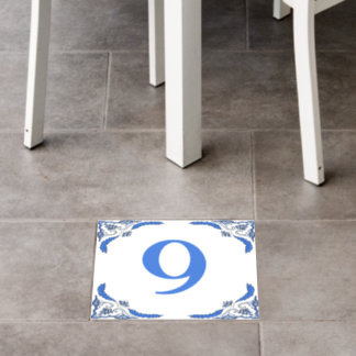 Vintage Style Blue Dutch Number Tile Floor Decals