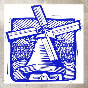 Vintage Style Blue Dutch Windmill Tile Decals