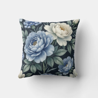 Vintage Style Blue Floral Decorative Throw Pillow 