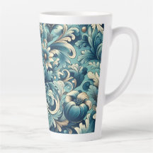 Vintage Style Blue Floral Latte Mug 12 & 17 oz