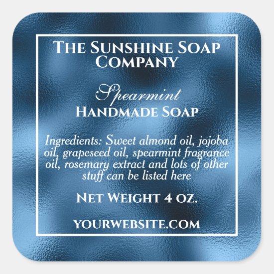 Vintage style blue foil soap and cosmetics square sticker