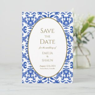 Vintage-style Blue Italian Wedding Save the Date Invitation