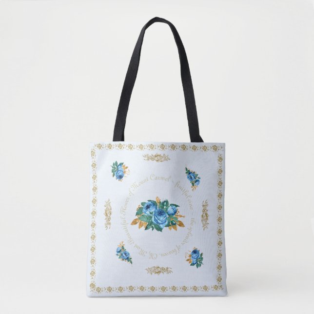Vintage Style Blue Rose Tote (Front)