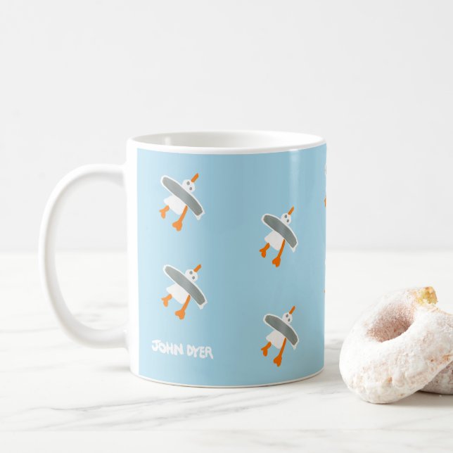 Vintage style blue Seagull mug by John Dyer (With Donut)