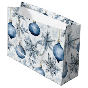 Vintage Style Blue Tree Ornaments Pattern Large Gift Bag