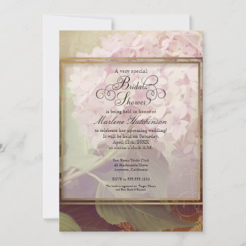Vintage Style Blush Pink Hydrangea Bridal Shower Invitation