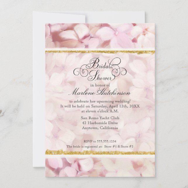 Vintage Style Blush Pink Hydrangea Bridal Shower Invitation (Front)