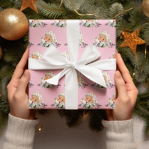 Vintage Style Blush Pink Santa Claus Christmas Wrapping Paper