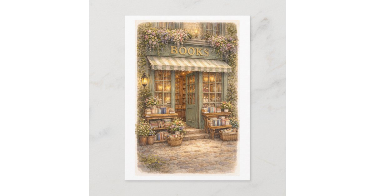 Vintage-Style Bookstore Postcard | Zazzle