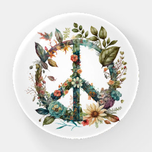 Vintage Style Botanical Peace Sign Floral Paperweight