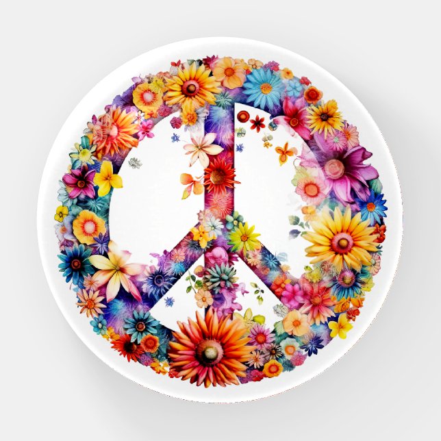 Vintage Style Botanical Peace Sign Floral Paperweight (Front)