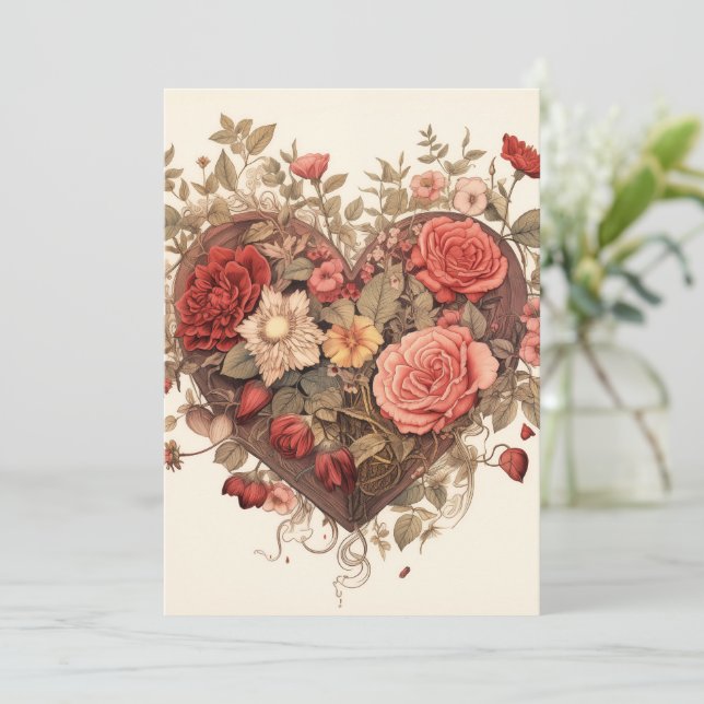 Vintage Style Botanical Valentine Holiday Card (Standing Front)