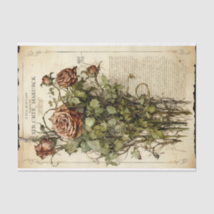 Vintage Style Bouquet of Red Roses on Script Tissue Paper