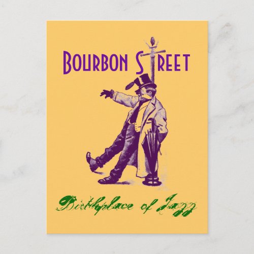 Vintage Style Bourbon Street NOLA Jazz Postcard