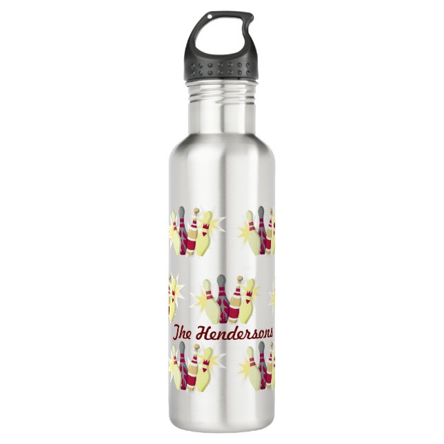 Vintage-style Bowling Stainless Steel Water Bottle (Front)