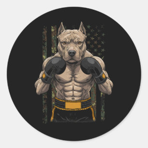 Vintage Style Boxing Camouflage Usa Pit Bull Funny Classic Round Sticker