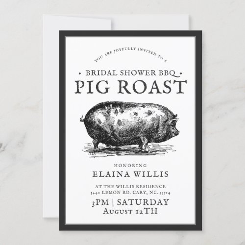 Vintage Style  Bridal BBQ Pig Roast Party Invitation