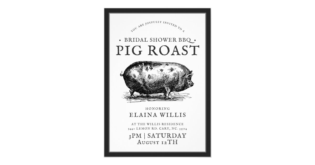 Vintage Style Bridal Bbq Pig Roast Party Invitation Zazzle Com
