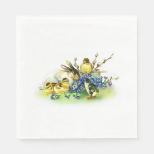 Vintage Style Bunny & Chicks Easter Paper Napkins