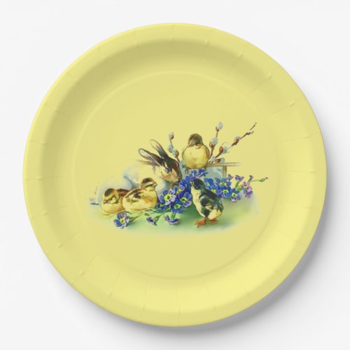 Vintage Style Bunny  Chicks Easter Paper Plates