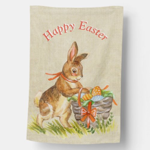 Vintage Style Bunny Rabbit With Easter Basket  House Flag