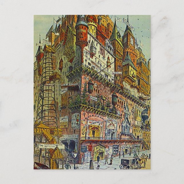 Vintage Style Busy city Old town center POSTCARD (Front)