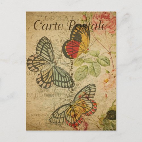Vintage Style Butterflies French Carte Postale Postcard