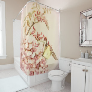 Vintage Style Butterfly Flowers Shower Curtain