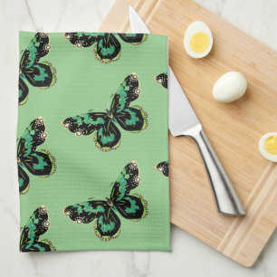 Vintage Style Butterfly Kitchen Towel in Green