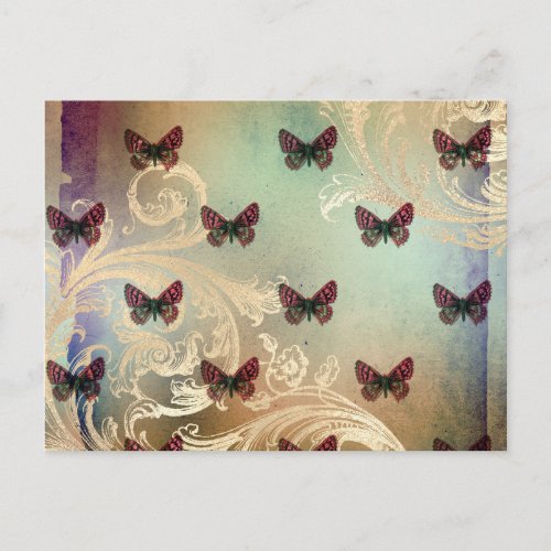 Vintage Style Butterfly Scroll Postcard