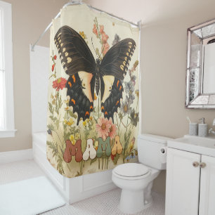 vintage style butterfly wildflowers with bee shower curtain
