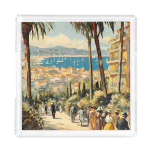 Vintage Style Cannes French Travel Watercolor Acrylic Tray