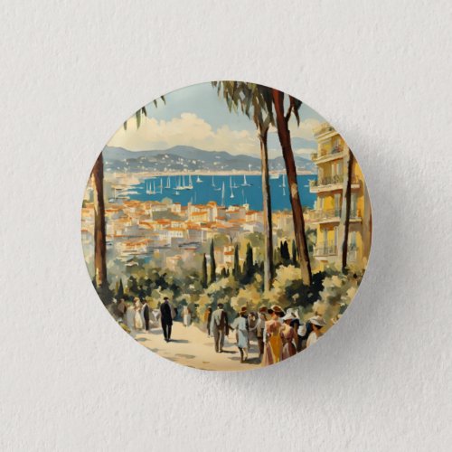 Vintage Style Cannes French Travel Watercolor Button