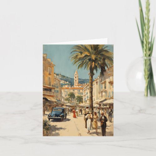 Vintage Style Cannes French Travel Watercolor Card