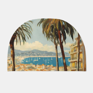 Vintage Style Cannes French Travel Watercolor Doormat