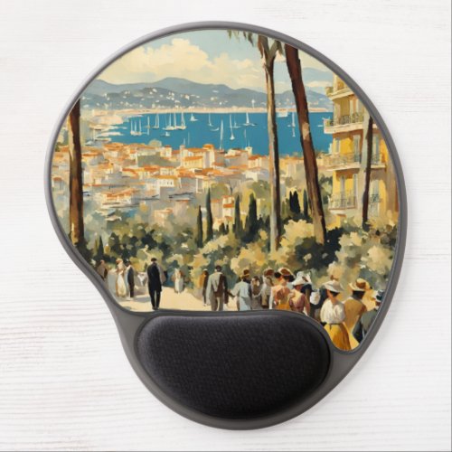 Vintage Style Cannes French Travel Watercolor Gel Mouse Pad